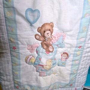 Vintage Little Bedding Red Calliope Rocking Horse Teddy Bear Baby Blanket 93